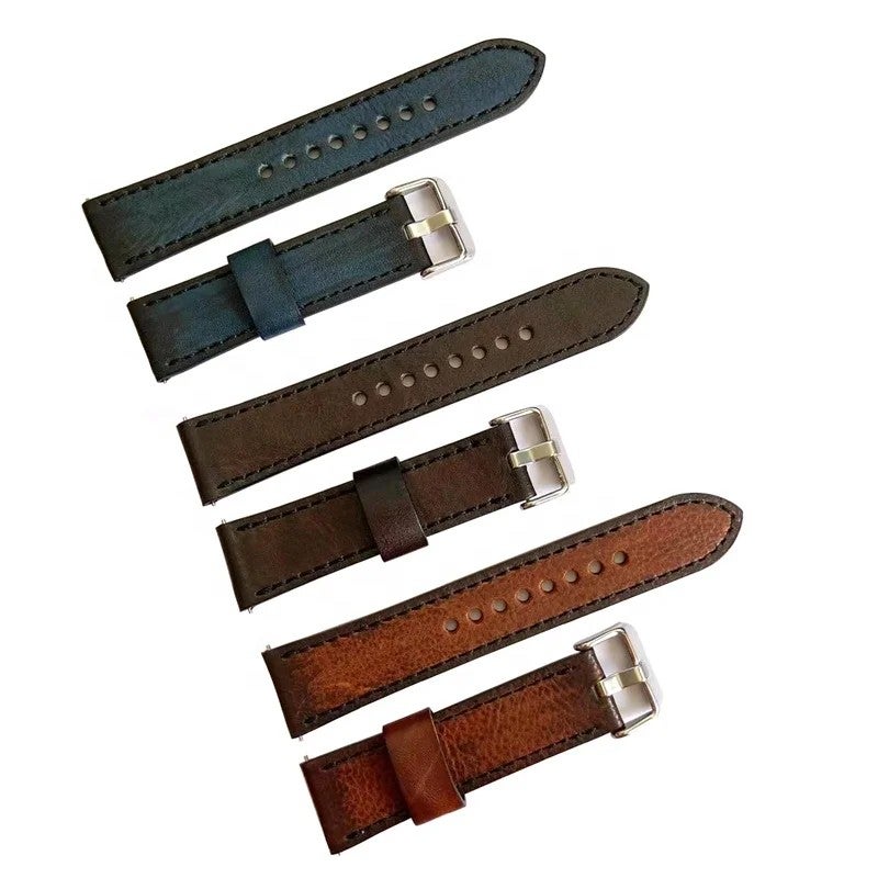 Bluejw High-Quality 22mm Quick-Release Genuine Calf Leather Watch Strap – Vintage Vegetable Tan Replacement Band for Smart Watches - Image 2