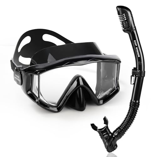 EXP VISION Snorkel Set Pano 3 Adult Snorkeling Gear Professional AntiFog Snorkel Mask Dry Top Snorkel Tempered Glass Scuba Diving Mask for Freediving Snorkeling and Swimming Mystic Black Set - Image 1