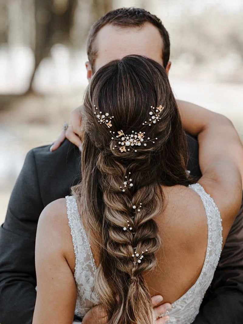 SWEETV Bridal Wedding Hair Accessories Set of 7, Pearl Wedding Hair Comb Rhinestone HairPins Leaf HairPieces Elegant Bridal Headpieces Accessories for Brides Bridesmaids Women Girls - Image 2