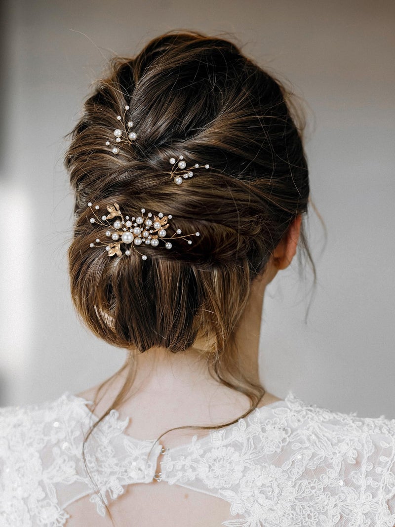SWEETV Bridal Wedding Hair Accessories Set of 7, Pearl Wedding Hair Comb Rhinestone HairPins Leaf HairPieces Elegant Bridal Headpieces Accessories for Brides Bridesmaids Women Girls - Image 4