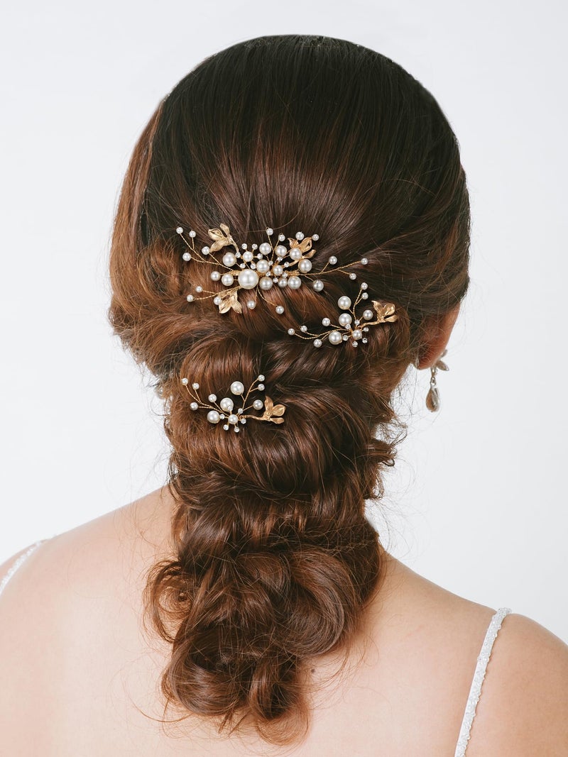 SWEETV Bridal Wedding Hair Accessories Set of 7, Pearl Wedding Hair Comb Rhinestone HairPins Leaf HairPieces Elegant Bridal Headpieces Accessories for Brides Bridesmaids Women Girls - Image 3