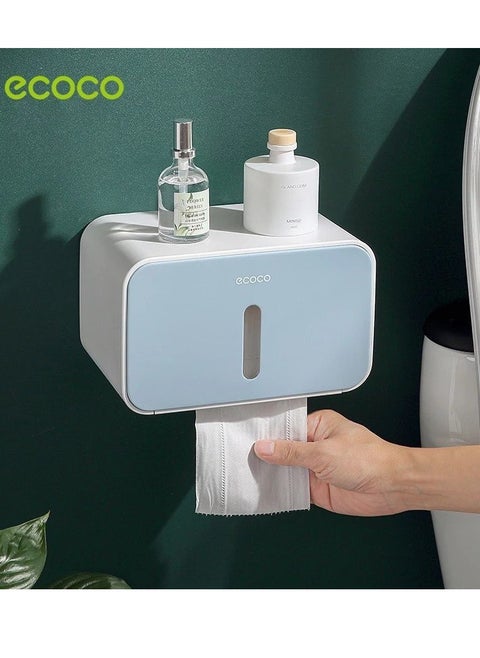 Soft Touch Double Sided Adhesive Tissue Box with Holder Inside for Hanging Tissue Rolls or Pulling Available in Light Blue IR