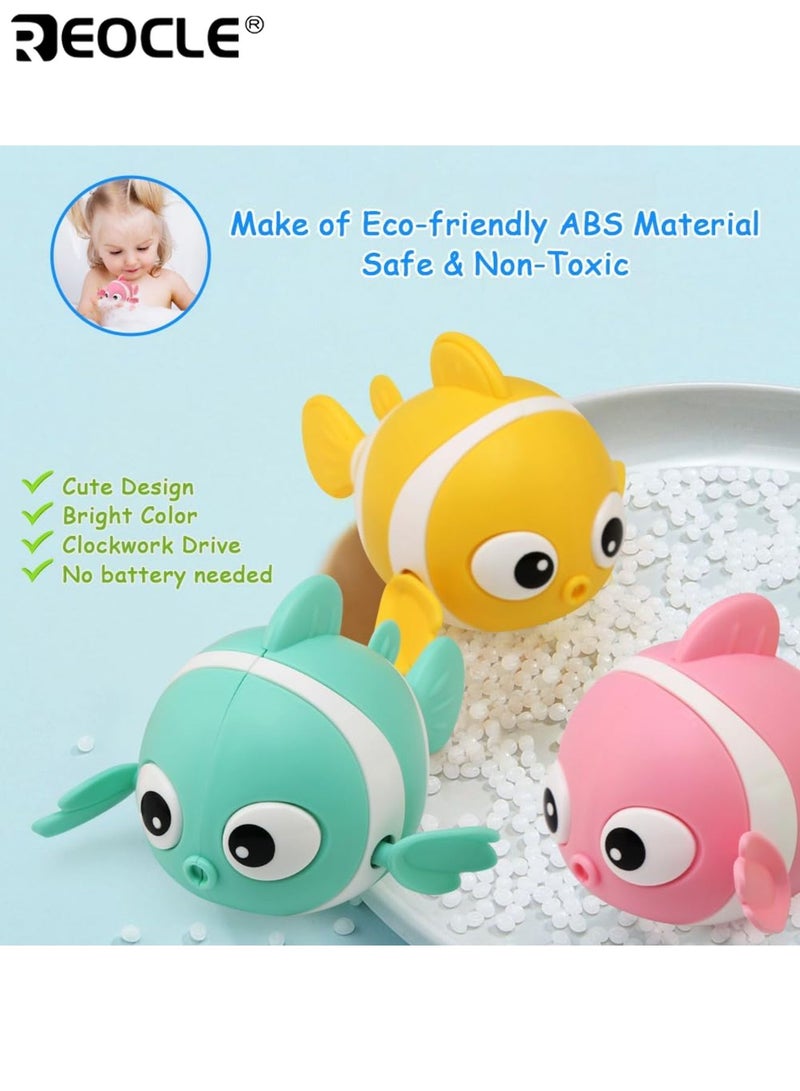 REOCLE 3PCS Wind-Up Floating Swimming Clownfish Baby Bath Toy Set with Paddling Pool Water Toys & Bath Time Shower Game Bath Time Shower Gifts for 1-3 Year Olds Kids Toddler Girls and Boys - Image 3