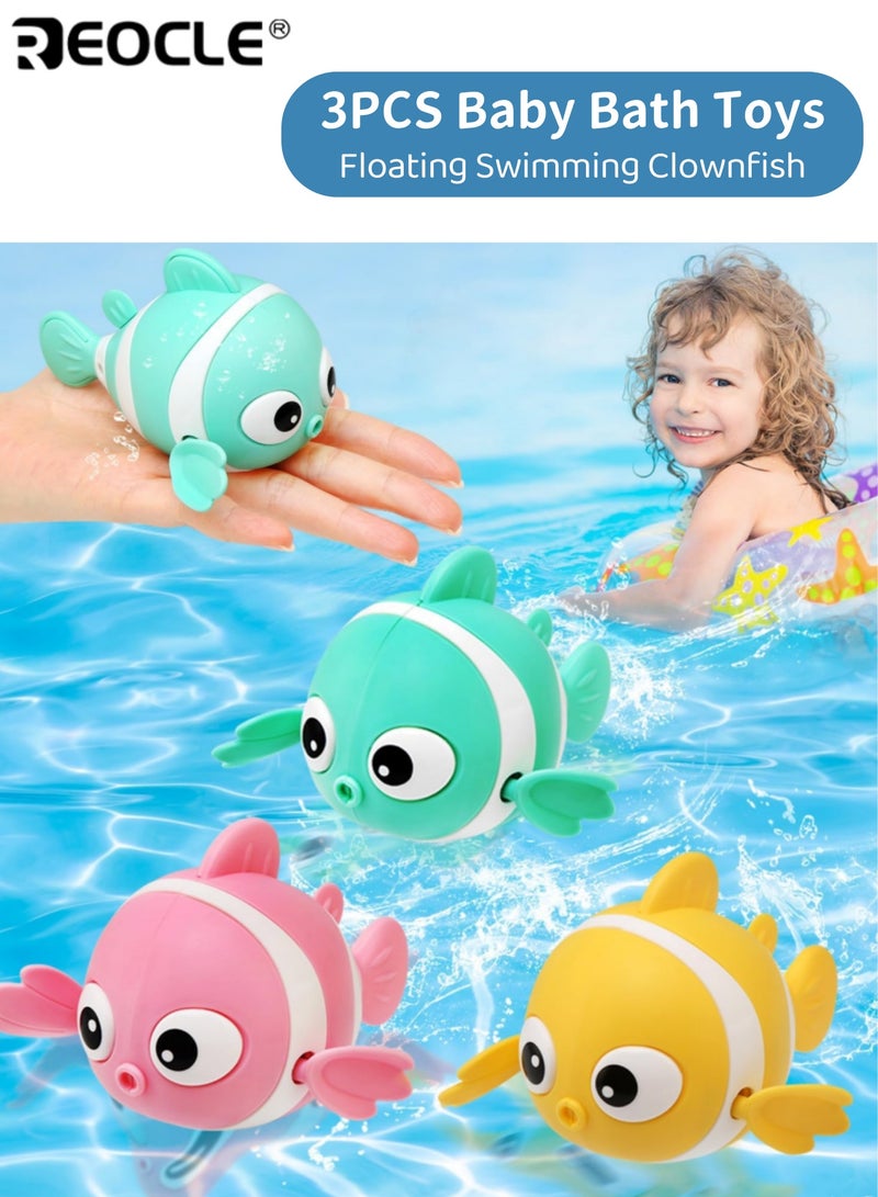 REOCLE 3PCS Wind-Up Floating Swimming Clownfish Baby Bath Toy Set with Paddling Pool Water Toys & Bath Time Shower Game Bath Time Shower Gifts for 1-3 Year Olds Kids Toddler Girls and Boys - Image 1
