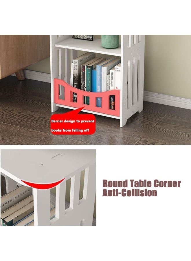 3 Tier Bedside Table, End Table with Storage Shelf Basket, Side Tables Small Spaces, Slim Coffee Tables, White Nightstand, for Living Room, Bedroom, Bathroom, Balcony - Image 3