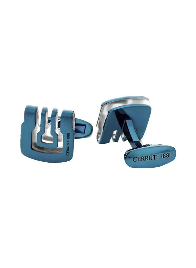 CERRUTI 1881 Silver Blue Stainless Steel Cufflinks for Men