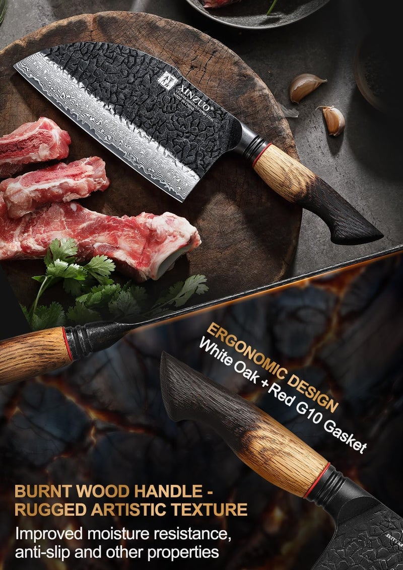 XINZUO 7.3 Inch Hand Forged Butcher Knife With Sheath,67-Layer Damascus Steel With 7Cr17Mov Core Big Knife For Meat Cleaver Cutting Vegetable Cleaver For Kitchen,Camping - Image 5