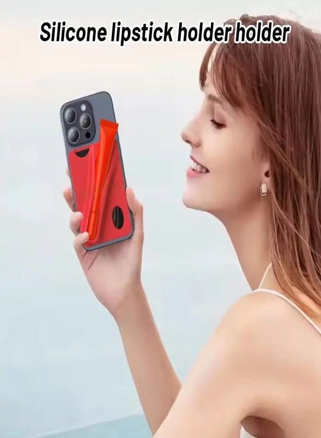 AROAQ Universal Silicone Lipstick Clip Card Holder for Phone Case – Anti-Fall Lip Gloss & Card Pocket with Kickstand | Compatible with Samsung, iPhone, Redmi, OnePlus, Pixel , Dark Pink - Image 4