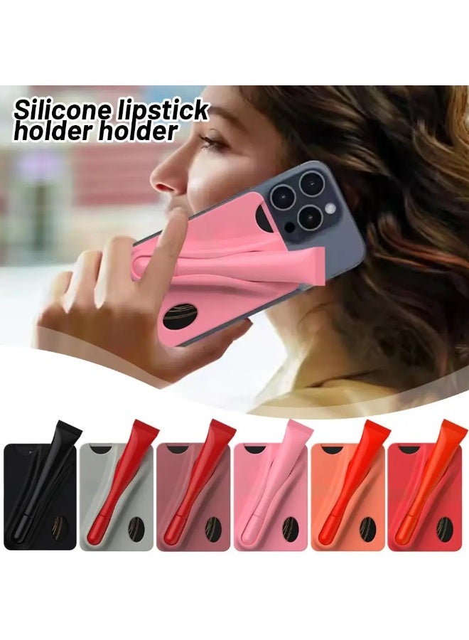 AROAQ Universal Silicone Lipstick Clip Card Holder for Phone Case – Anti-Fall Lip Gloss & Card Pocket with Kickstand | Compatible with Samsung, iPhone, Redmi, OnePlus, Pixel , Dark Pink - Image 5