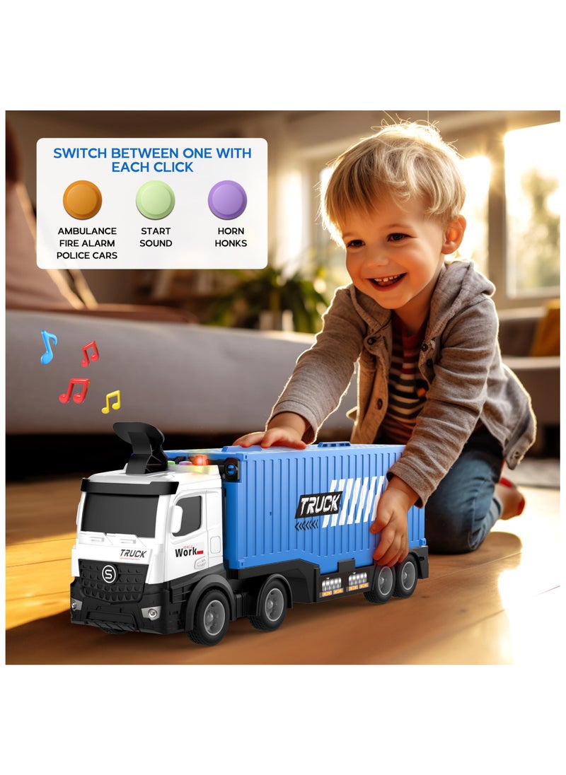 XiuWoo - Car Race Track Toy Playset,Foldable 3 in 1 Layer Truck Transport Car Carrier with 8 Race Cars, Gifts for Years Boys Girls,Blue - Image 1