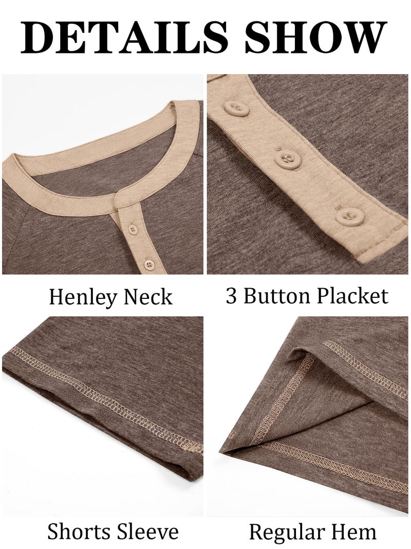 Makkrom Mens Henley Shirts Short Sleeve Casual Summer Basic T Shirts Button Vintage Lightweight Tee Tops Coffee - Image 5