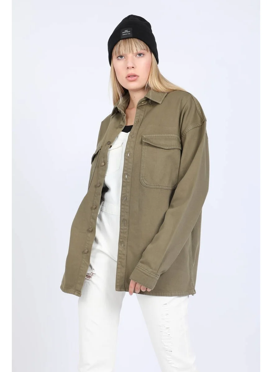 Banny Jeans Women's Oversize Jean Shirt Khaki