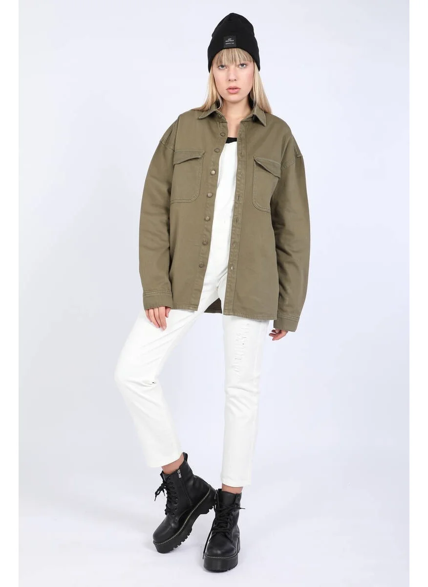 Banny Jeans Women's Oversize Jean Shirt Khaki