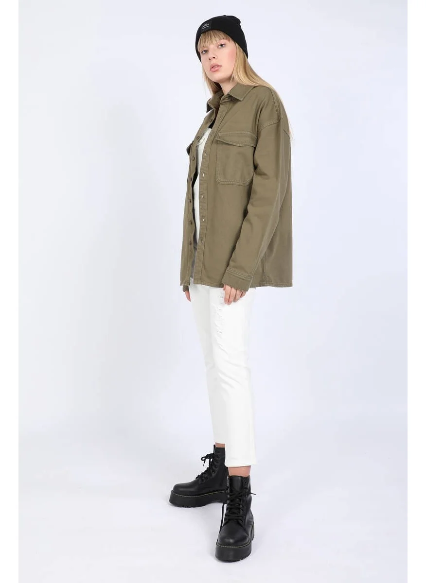 Banny Jeans Women's Oversize Jean Shirt Khaki