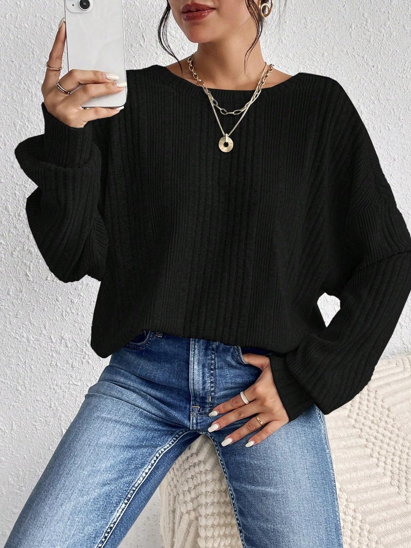 SweatyRocks Women's Criss Cross Round Neck Pullover Sweaters Long Sleeve Loose Cut Out Back Knit Tee Tops Backless Shirts Black Large - Image 4