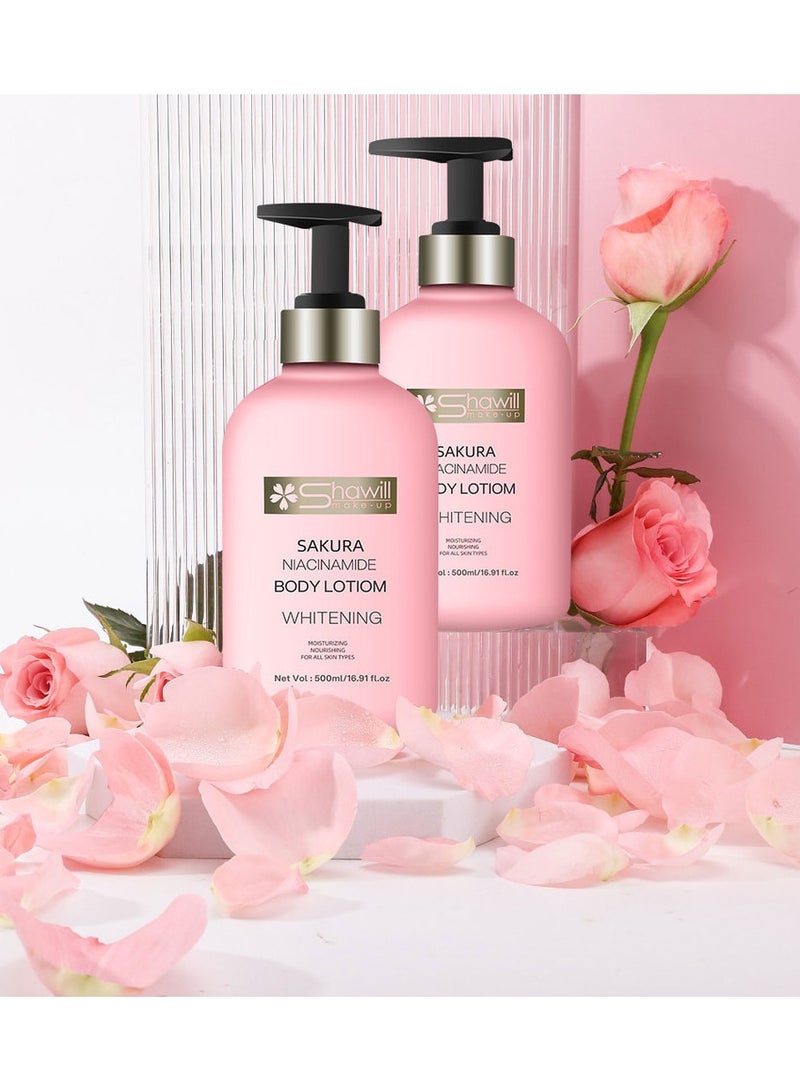 Shawill sakura body lotion 500ml niacinamide cherry whitening brighten moisturizing nourish dry skin - Image 3