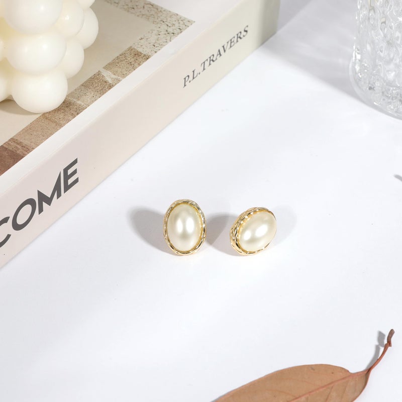 Mytys Pearl Stud Earrings, 14K Gold plated Large Pearl Earrings Gold Stud Earrings Handpicked Freshwater Cultured Hypoallergenic Jewelry Gifts for Her - AAA+ Quality - Image 5