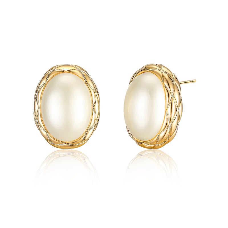 Mytys Pearl Stud Earrings, 14K Gold plated Large Pearl Earrings Gold Stud Earrings Handpicked Freshwater Cultured Hypoallergenic Jewelry Gifts for Her - AAA+ Quality - Image 1