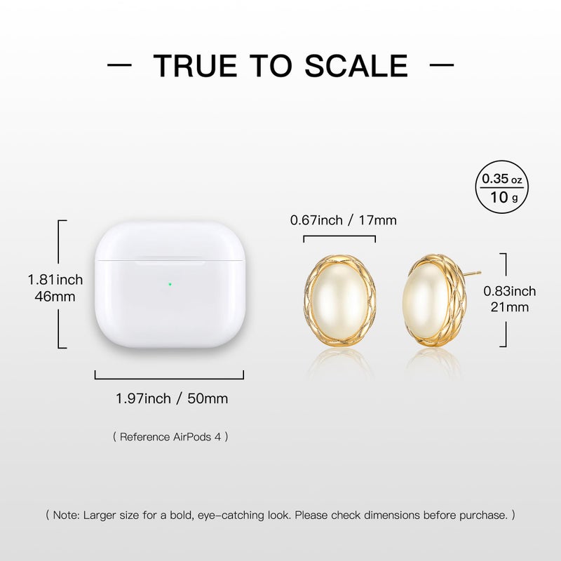 Mytys Pearl Stud Earrings, 14K Gold plated Large Pearl Earrings Gold Stud Earrings Handpicked Freshwater Cultured Hypoallergenic Jewelry Gifts for Her - AAA+ Quality - Image 4