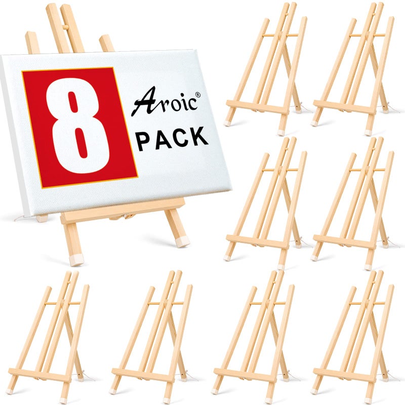AROIC 8 Pack 15 Inch Wood Easels Easel Stand for Painting Canvases Art and Crafts Tripod Painting Party Easel Kids Student Table School Desktop Portable Canvas Photo Picture Sign Holder
