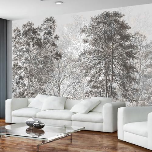 Reyhui Vintage Forest Mural Wallpaper Gray Trees Woodland Wallpaper Bedroom Living Room Large Art Mural Vintage（Not Peel and Stick） - Image 2