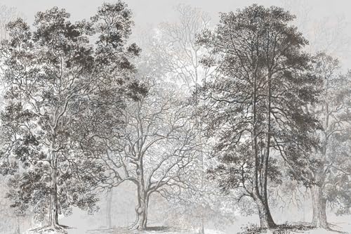 Reyhui Vintage Forest Mural Wallpaper Gray Trees Woodland Wallpaper Bedroom Living Room Large Art Mural Vintage（Not Peel and Stick） - Image 3