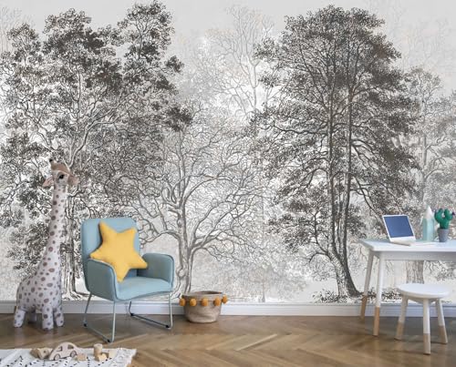 Reyhui Vintage Forest Mural Wallpaper Gray Trees Woodland Wallpaper Bedroom Living Room Large Art Mural Vintage（Not Peel and Stick） - Image 4