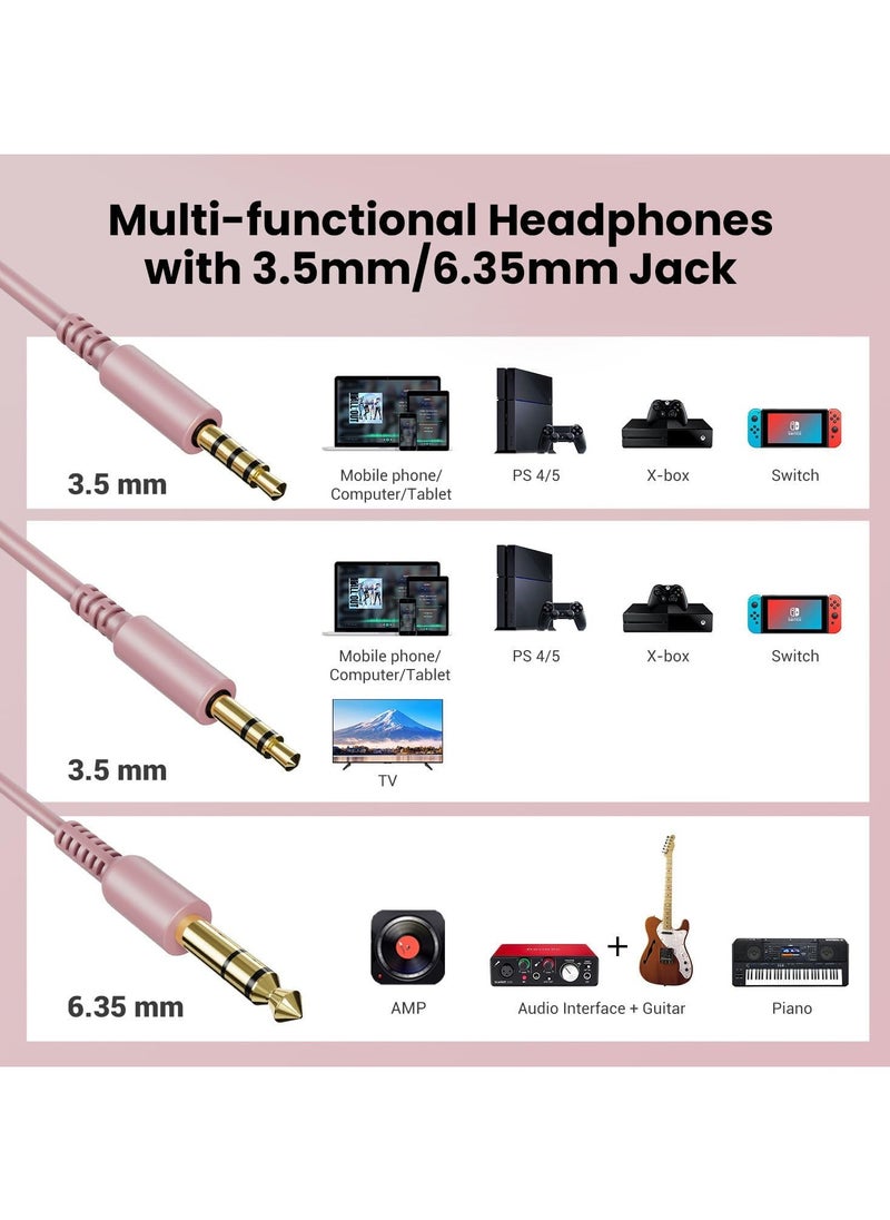 OneOdio OneOdio Over Ear Headphones for Studio Monitoring and Mixing, Wired Bass Stereo Sound Headsets with Share Port, 50mm Driver Rose Gold DJ Headsets with Mic for PC, Phone, Laptop, Guitar, Piano (Rose Gold)  - Image 2