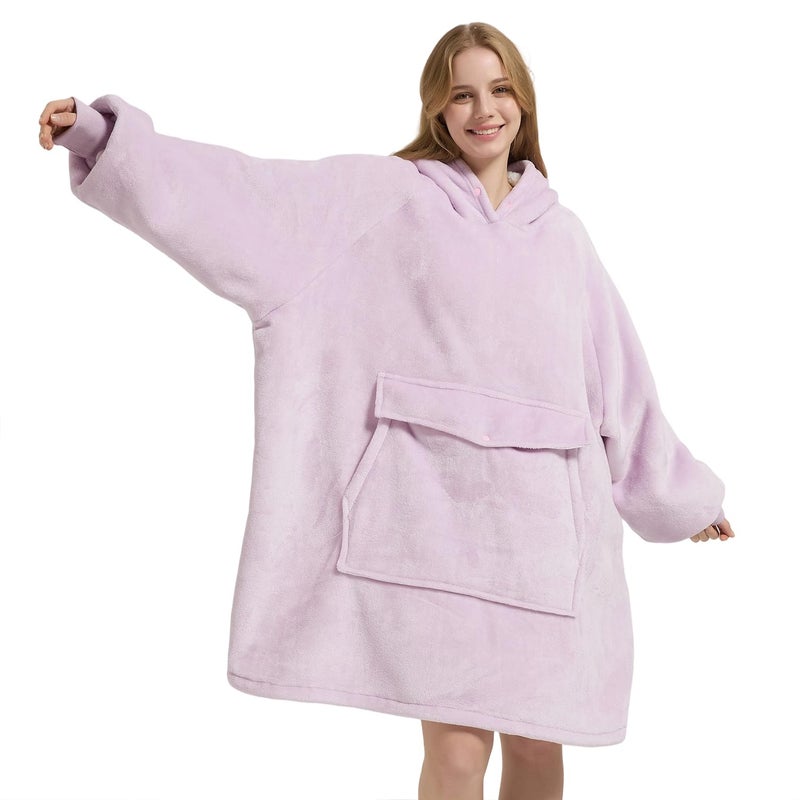 Krifey Wearable Blanket Hoodie, Oversized Sherpa Fleece Sweatshirt with Giant Pocket, Birthday Gifts for Women, Mom, Sister, Whisper Lavender - Image 1