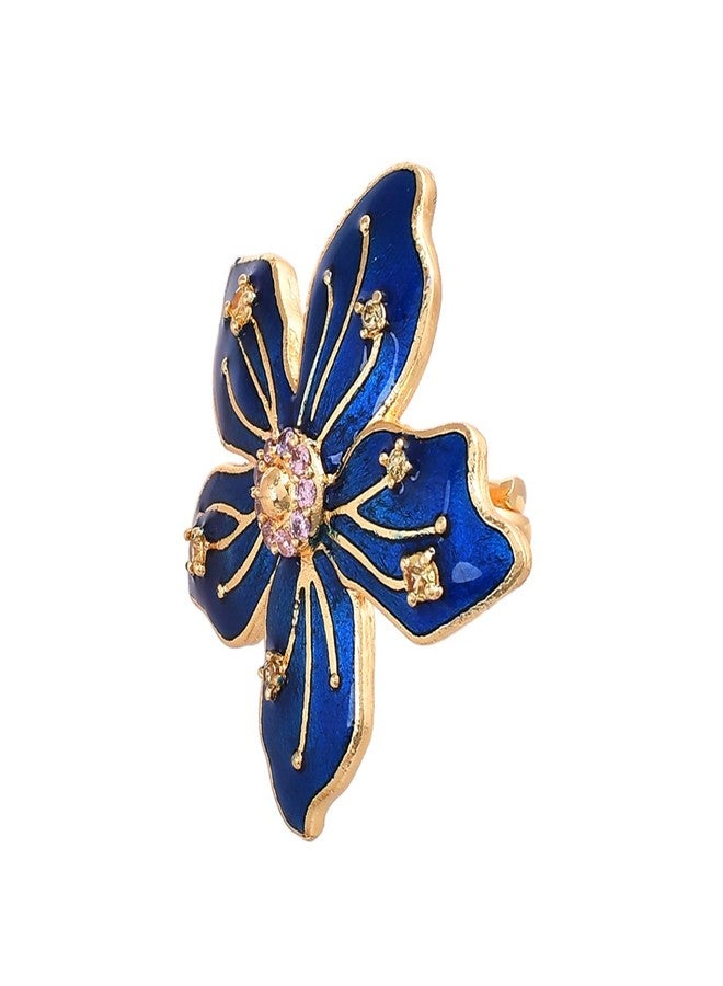 VOYLLA Flower Fantasy Sapphire Blue Statement Ring, Statement Ring For Women, Ring For Women, Floral, Summer - Image 1