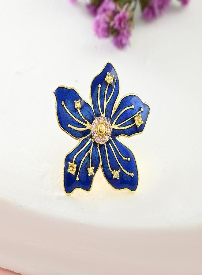 VOYLLA Flower Fantasy Sapphire Blue Statement Ring, Statement Ring For Women, Ring For Women, Floral, Summer - Image 2