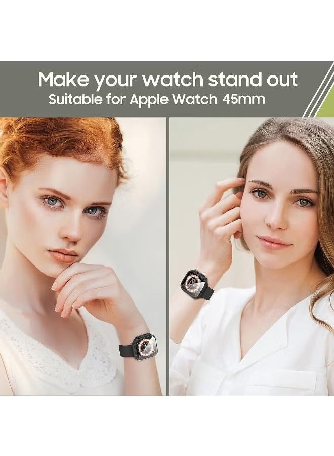 Apple Watch Series 7/8/9 45mm Case with Tempered Glass Screen Protector, Unique Design Hard PC Waterproof Cover, Rugged Bumper Full Coverage Accessories for iWatch 7/8/9 45mm（Black) - Image 5