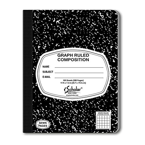 iScholar Composition Book, 100 Sheets, 5 x 5 Graph Ruled, 9.75 x 7.5-Inches, Black Marble Cover (11100) - Image 4