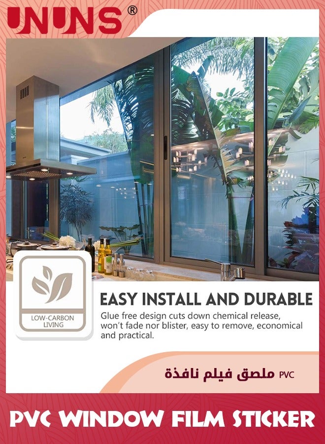 UNUNS PVC Window Film Sticker,One-Way Privacy Mirror Reflective Film,Heat Control Window Film,Sun Blocking Anti UV Reflective Window Tint For Home,Blue Silver 90x200cm - Image 2