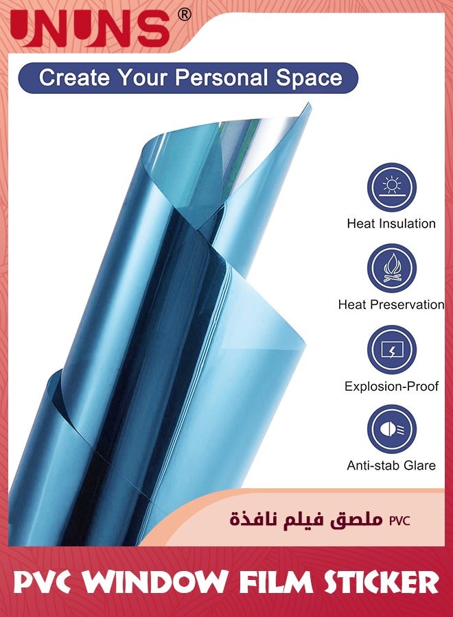 UNUNS PVC Window Film Sticker,One-Way Privacy Mirror Reflective Film,Heat Control Window Film,Sun Blocking Anti UV Reflective Window Tint For Home,Blue Silver 90x200cm - Image 4