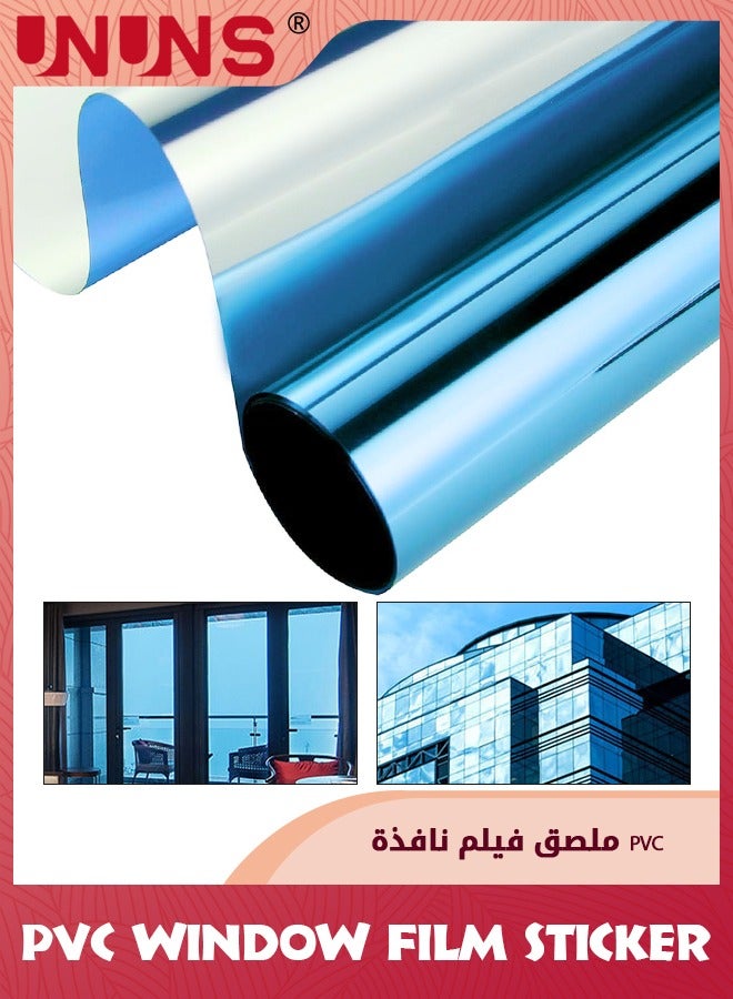 UNUNS PVC Window Film Sticker,One-Way Privacy Mirror Reflective Film,Heat Control Window Film,Sun Blocking Anti UV Reflective Window Tint For Home,Blue Silver 90x200cm - Image 1