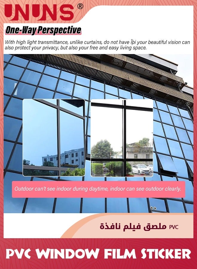 UNUNS PVC Window Film Sticker,One-Way Privacy Mirror Reflective Film,Heat Control Window Film,Sun Blocking Anti UV Reflective Window Tint For Home,Blue Silver 90x200cm - Image 3