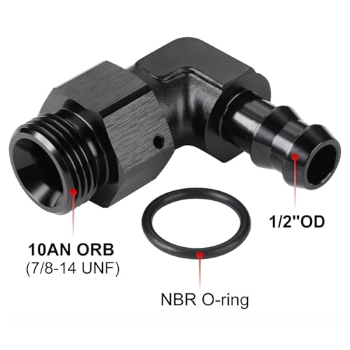 Podavelle 10AN 10 ORB Male to 12 Hose Barb 90 Degree Fitting Adapter Aluminum Black - Image 3