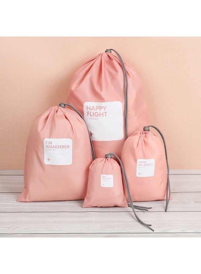 مجموعة 4 حقائب سفر من النايلون مقاومة للماء برباط – حقائب صغيرة الحجم لتخزين الإكسسوارات والمكياج والأغراض اليومية – طقم متين متعدد الاستخدامات للمنزل والمكتب والسفر – تنظيم عملي وسهل للأدوات الشخصية والأغراض الصغيرة – لون وردي جذاب - Image 2
