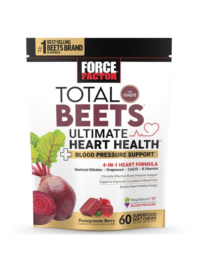 Force Factor FORCE FACTOR Total Beets Ultimate Heart Health Blood Pressure Support Chews with CoQ10, Beet Root Powder, Grape Seed Extract, Blood Pressure Supplement for Circulation & Blood Flow, 60 Soft Chews  - Image 1
