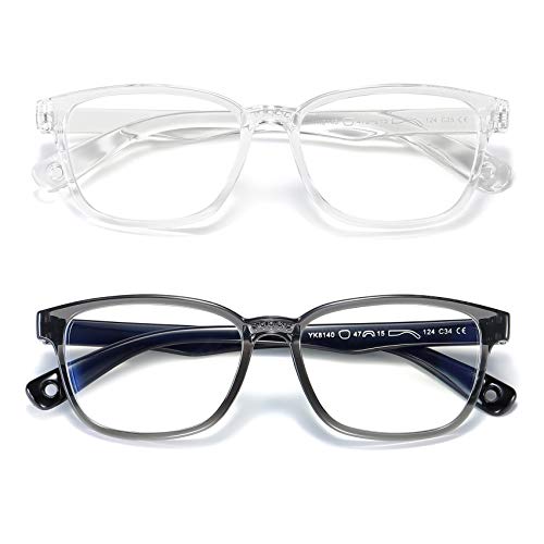 AHXLL Kids Blue Light Blocking Glasses 2 Pack, Anti Eyestrain & UV Protection, Computer Gaming TV Phone Glasses for Boys Girls Age 3-9 (Clear+ Transparent Black) - Image 1