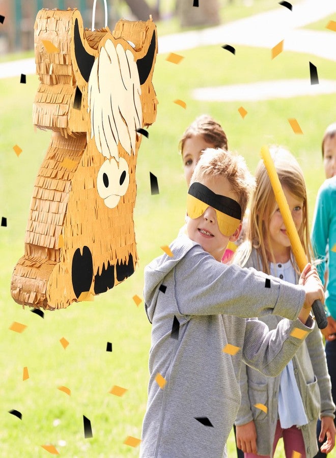 Sratte Cute Highland Cow Piñata Party Supplies Piñata with Blindfold Bat Confetti Highland Cow Decorations for Theme Birthday Party Supplies, 15.75 x 14.37 x 2.76 Inch - Image 2