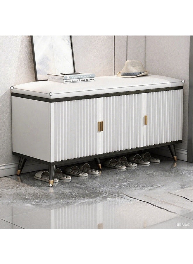 Three-Cabinet Door Shoe Stools With Sponge Cushions, Entrance Passage Shoe-Changing Stools and Shoe Storage Organization Cabinets, Large-Capacity Soft-Padded Household Shoe Racks - Image 1