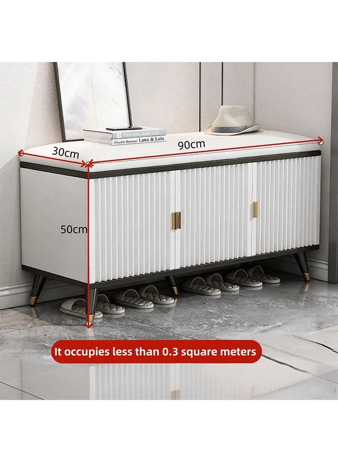 Three-Cabinet Door Shoe Stools With Sponge Cushions, Entrance Passage Shoe-Changing Stools and Shoe Storage Organization Cabinets, Large-Capacity Soft-Padded Household Shoe Racks - Image 2