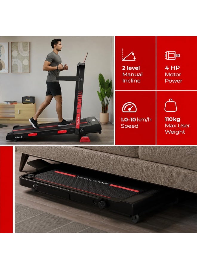 Lifelong Walking Pad Treadmill | 4 HP Motor | Foldable Handle | LED Display & Remote Control | 2-Level Manual Incline | Anti-Slip Belt | Compact Under Desk Running Machine for Home & Office (Black) - Image 3