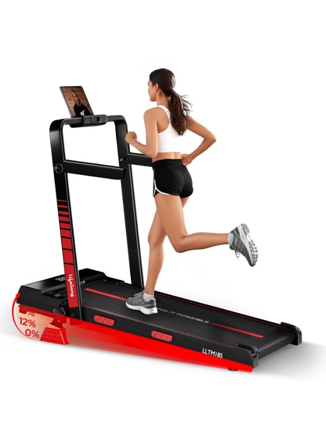Lifelong Walking Pad Treadmill | 4 HP Motor | Foldable Handle | LED Display & Remote Control | 2-Level Manual Incline | Anti-Slip Belt | Compact Under Desk Running Machine for Home & Office (Black) - Image 1