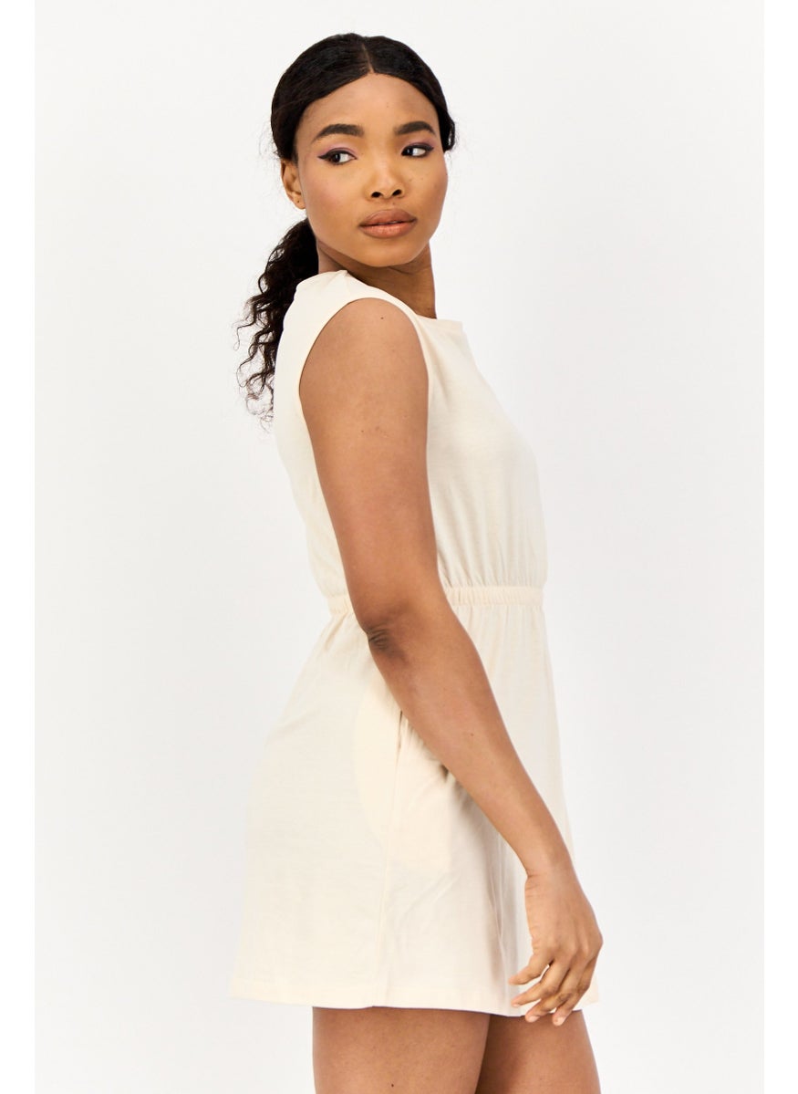 ONLY Women Solid Mini Dress, Beige  - Image 3