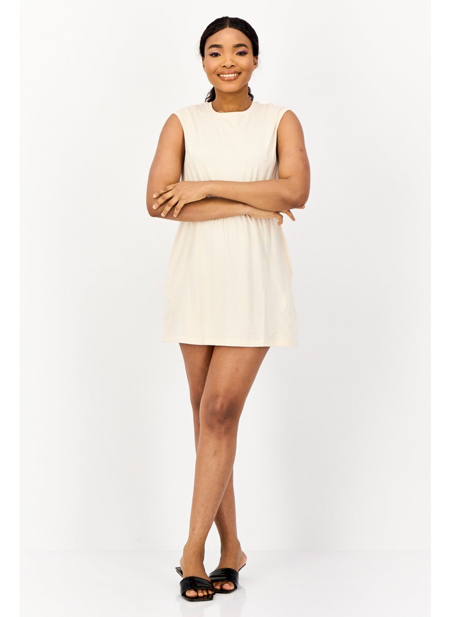 ONLY Women Solid Mini Dress, Beige  - Image 2