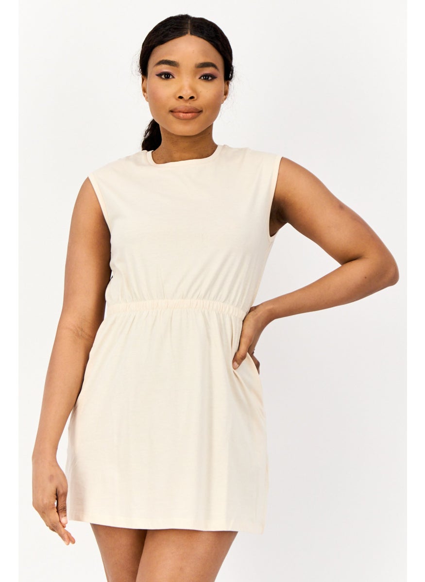 ONLY Women Solid Mini Dress, Beige  - Image 1