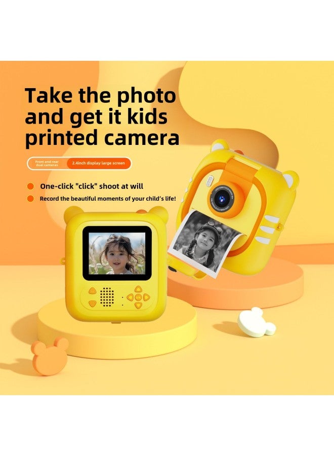 Generic Digital Flip Lens Mini Print Camera Children's Cute Dumb Color Print HD Pixels-Color:Yellow+64g  - Image 1